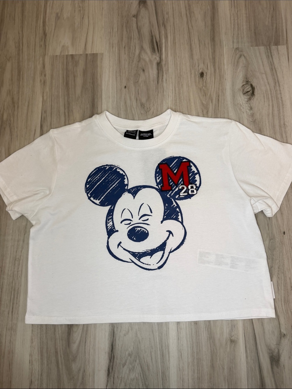 NWT DISNEY White Tee with Navy Mickey and Red 'M' Accent women’s size Xs